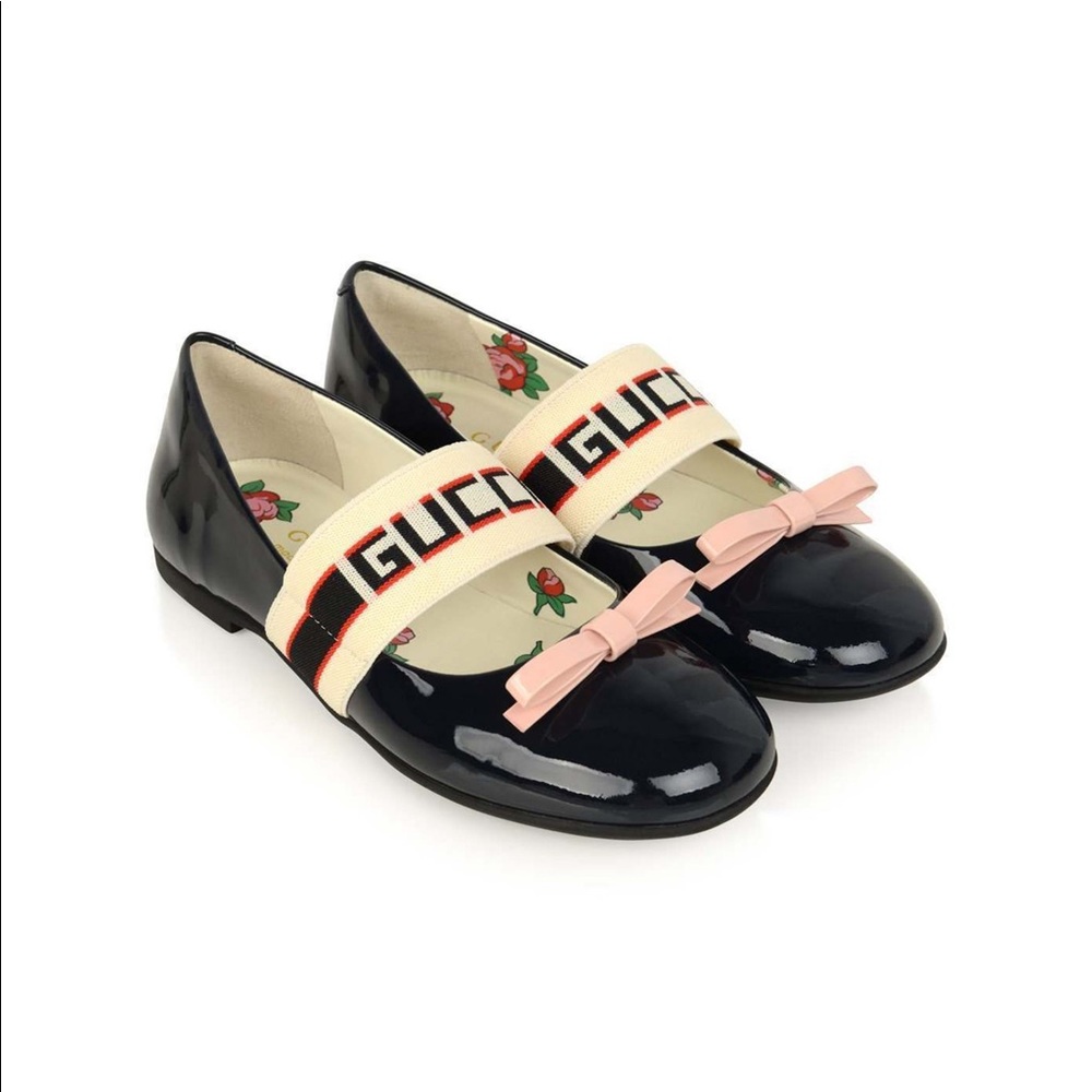 GUCCI Black & Pink Patent Leather Ballet Shoes